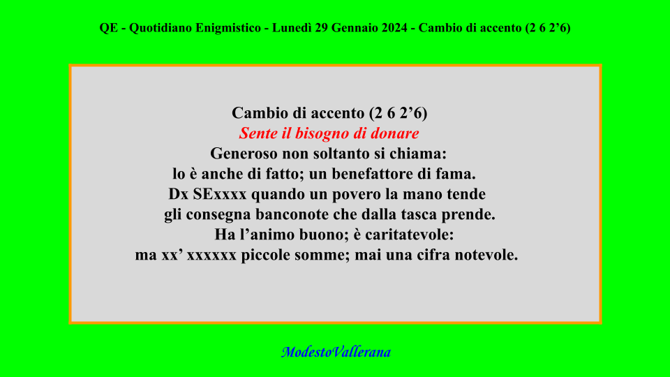 Cambio di accento 2 6 E sera ore 21 00 Lunedì 29 Gennaio 2024